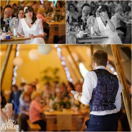 groom speech at tipi wedding in Altrincham Tux & Tales Photography 