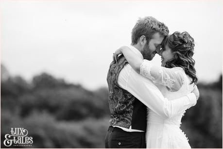 Bride and groom in an althrincham field. Tux & Tales Photography relaxed and natural photos 