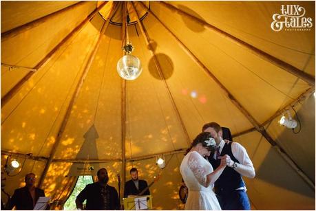 First dance at a tipi wedding in the back garden in Altrincham