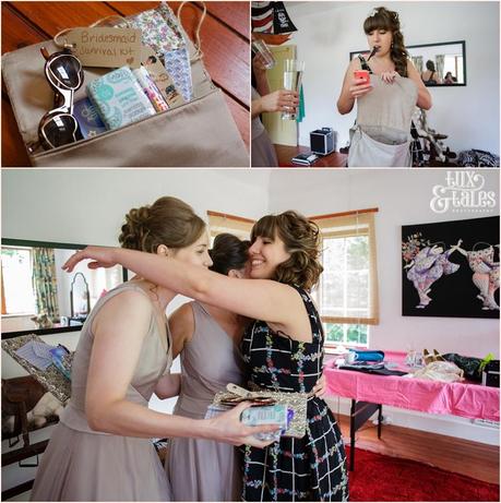 Bride hugs bridesmaids at Altchinham Wedding photography