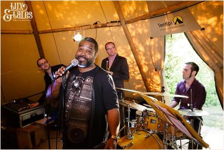 party and dancing at a tipi wedding in the back garden in Altrincham