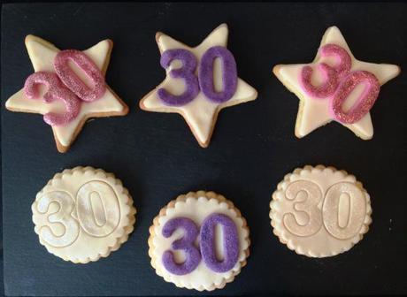 30th birthday thirty biscuits pink and purple edible glitter celebratory present ideas