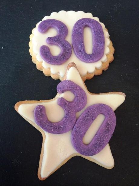 purple sparkly star and circle 30th thirty birthday biscuits