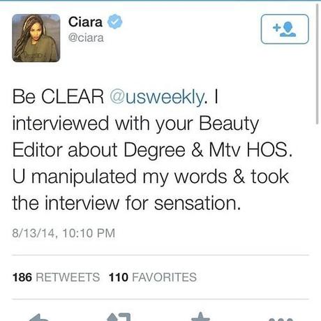 Ciara Claps Back To US Weekly