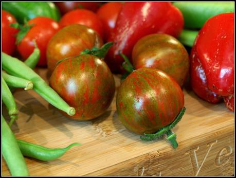 Picking chillis and tomatoes