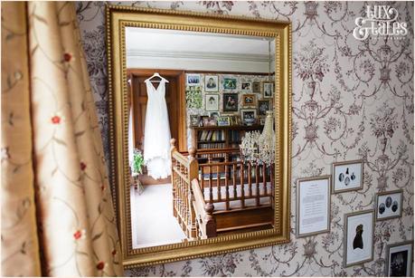 Woodlands B&B Wedding photographer Wedding dress in mirror Tux & Tales Photography