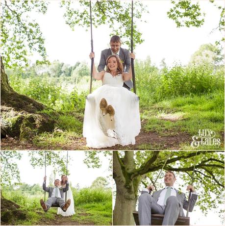 Woodlands B&B Wedding Photographer bride on swing Tux & Tales Photography