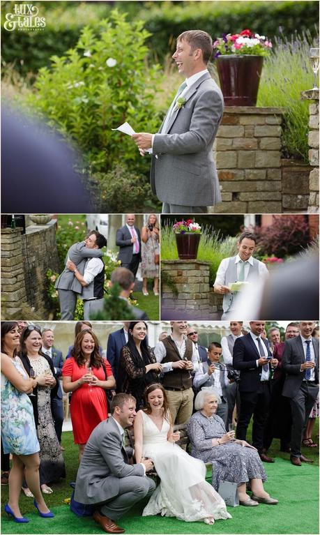 Woodlands B&B Wedding photographer outdoor speeches by marquee