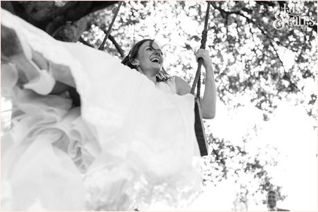 Woodlands B&B Wedding Photographer bride on swing Tux & Tales Photography