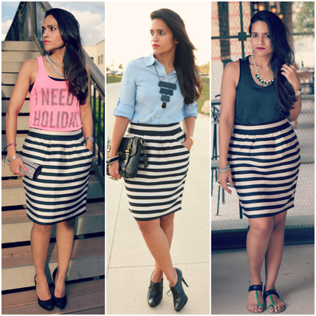 Three Ways To Wear A Striped Skirt, Tanvii.com