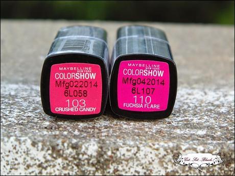 Maybelline Colorshow Lipsticks in Fuchsia Flare and Crushed Candy-Review,Swatches,LOTD