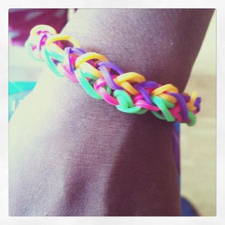 Showing off her Rainbow Loom Bracelet