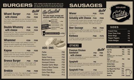 Wham Burgers and Sausages MENU 2014