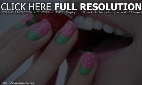 Pink and Green nail art designs
