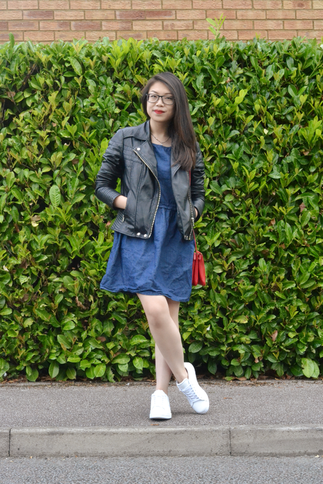 Daisybutter - UK Style and Fashion Blog: what i wore, leather jacket, AW14, Lacoste trainers, Celine Trio red