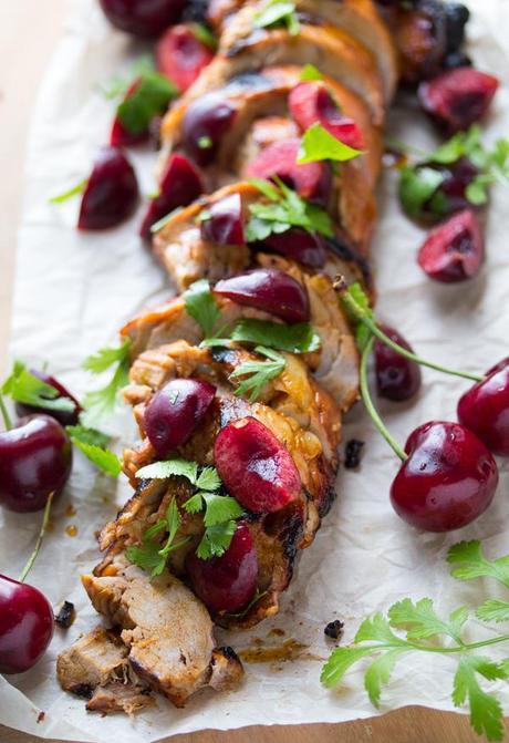 Grilled Chipotle Pork Tenderloin with Fresh Cherry Salsa | sweetpeasandsaffron.com