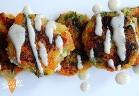 Carrot and Coriander Fritters With Tahini Dressing