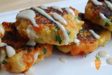 Carrot and Coriander Fritters With Tahini Dressing