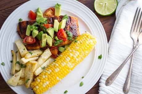 Chili-Rubbed Salmon with Avocado Salsa- on your plate in 20 minutes!