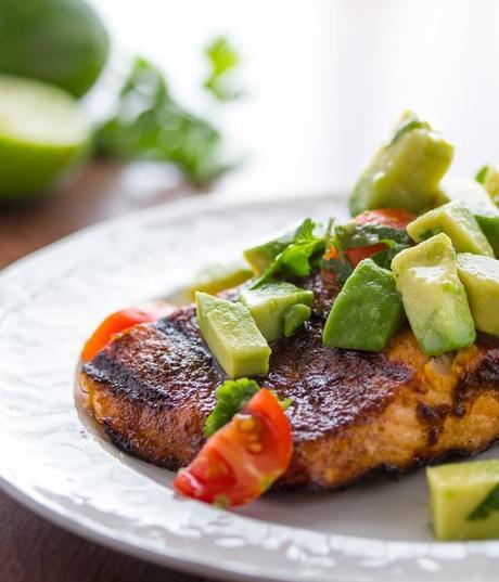Chili-Rubbed Salmon with Avocado Salsa- on your plate in 20 minutes!