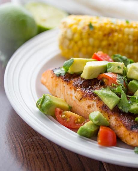 Chili-Rubbed Salmon with Avocado Salsa- on your plate in 20 minutes!