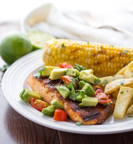 Chili-Rubbed Salmon with Avocado Salsa- on your plate in 20 minutes!