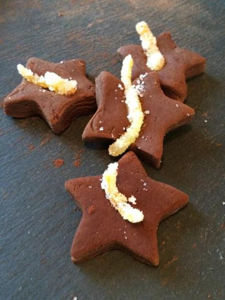 chocolate fudge star shapes homemade no bake with candied orange peel decoration