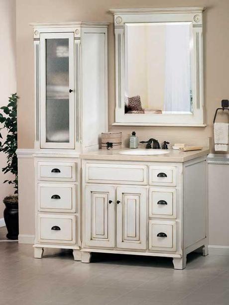 Aged Victorian Vanity with an Off White Finish