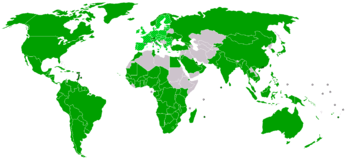 World map of World Trade Organization (WTO) me...