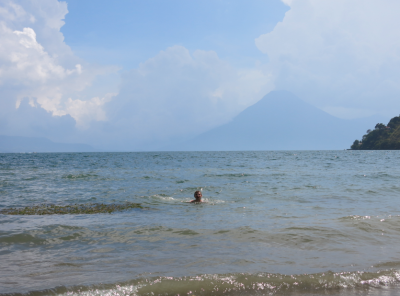 Our Night of Relaxation at Hotel San Buenaventura, Panajachel, Guatemala In for a swim on Lago Atitlan.