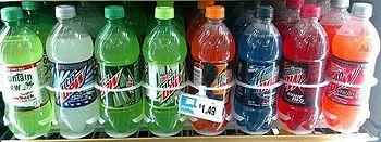Eight flavors of Mountain Dew in a grocery sto...