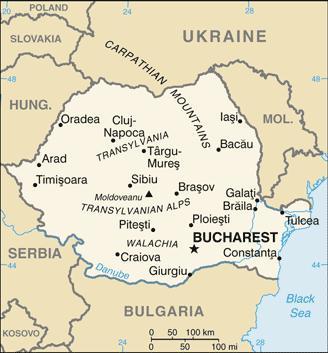 Map of Romania from the CIA Factbook 2004 version