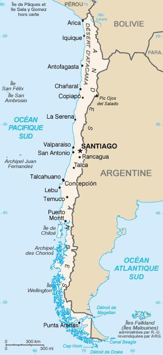 Français : Carte du Chili Source : CIA World F...