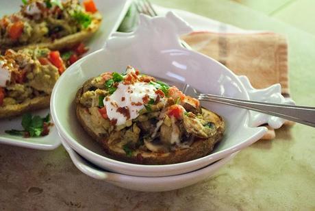 Stuffed Potato Skins with Scrambled Eggs and Mushrooms