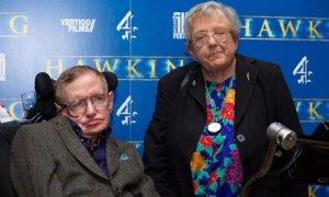 Theoretical physicist Stephen Hawking with his sister Mary at the premiere of the documentary Hawking in Cambridge.