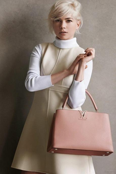 MICHELLE WILLIAMS WITH CAPUCINES BAG IN LOUIS VUITTON CAMPAIGN