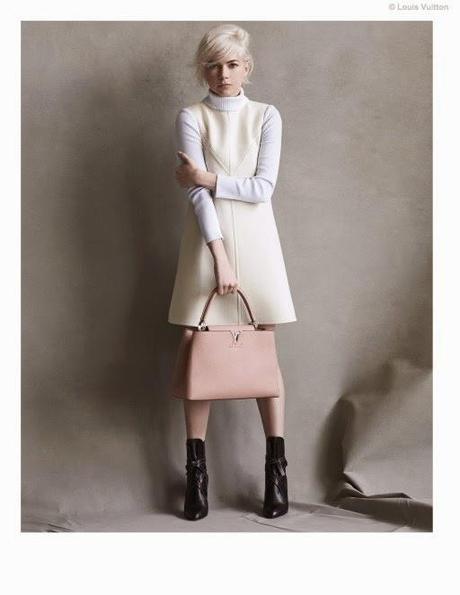 MICHELLE WILLIAMS WITH CAPUCINES BAG IN LOUIS VUITTON CAMPAIGN