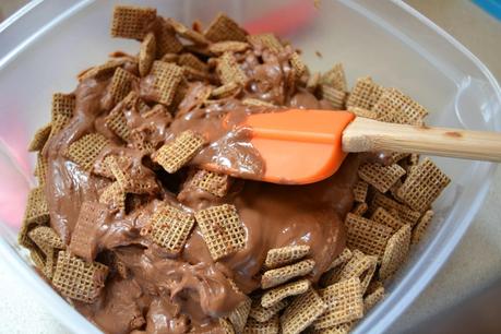 Chocolate Biscoff Puppy Chow with Banana Chips