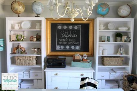 Bookshelves in Home/Office Craft Room Makeover Room Reveal by Chic California