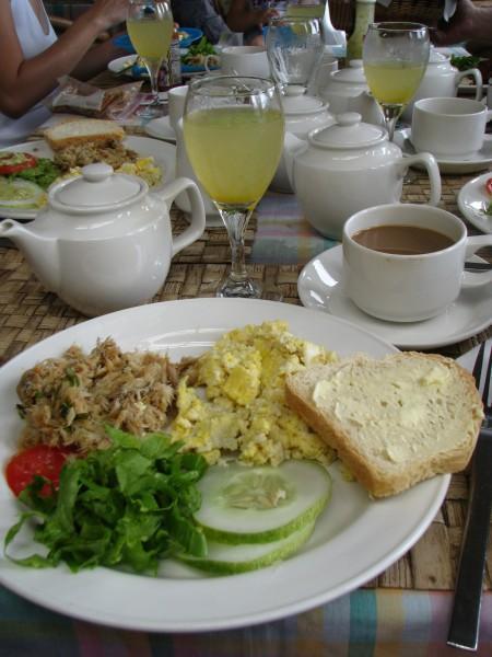 Caribbean breakfast, delicious coffee, and starfruit juice