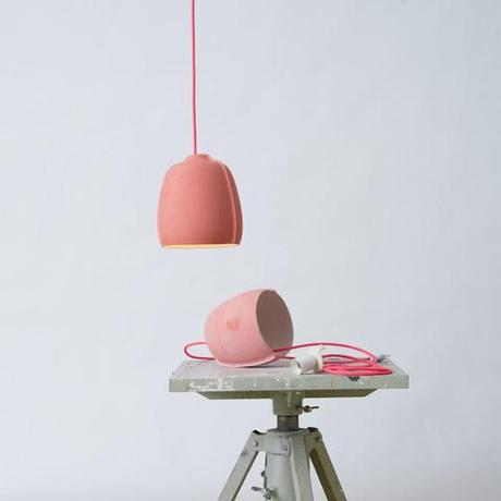 Pink pendant lamps made of polymer plaster