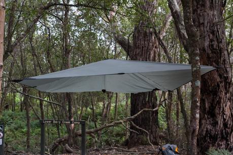 tarp in trees lower barry creek camp wilsons promontory